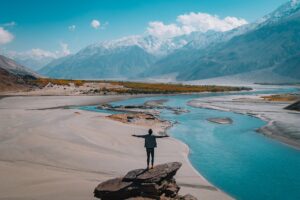 Person at top of mountain